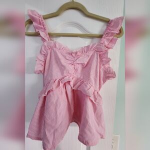 SHEIN Pink Striped Ruffle Blouse, NWOT!